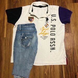 -White/Multi Colored U.S Assn. Polo Shirt